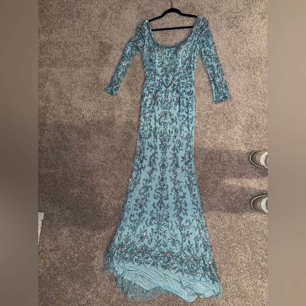 Sherri Hill Teal Long Sleeve Gown
